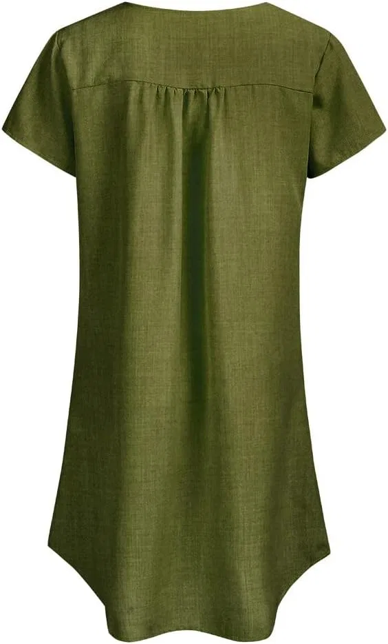 Женское летнее платье-футболка V-образный вырез Casual, Green — фото 4