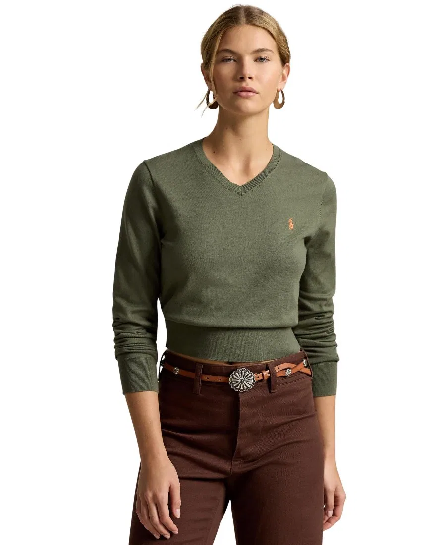 Женский свитер V-образным вырезом Polo Ralph Lauren, Dense Olive