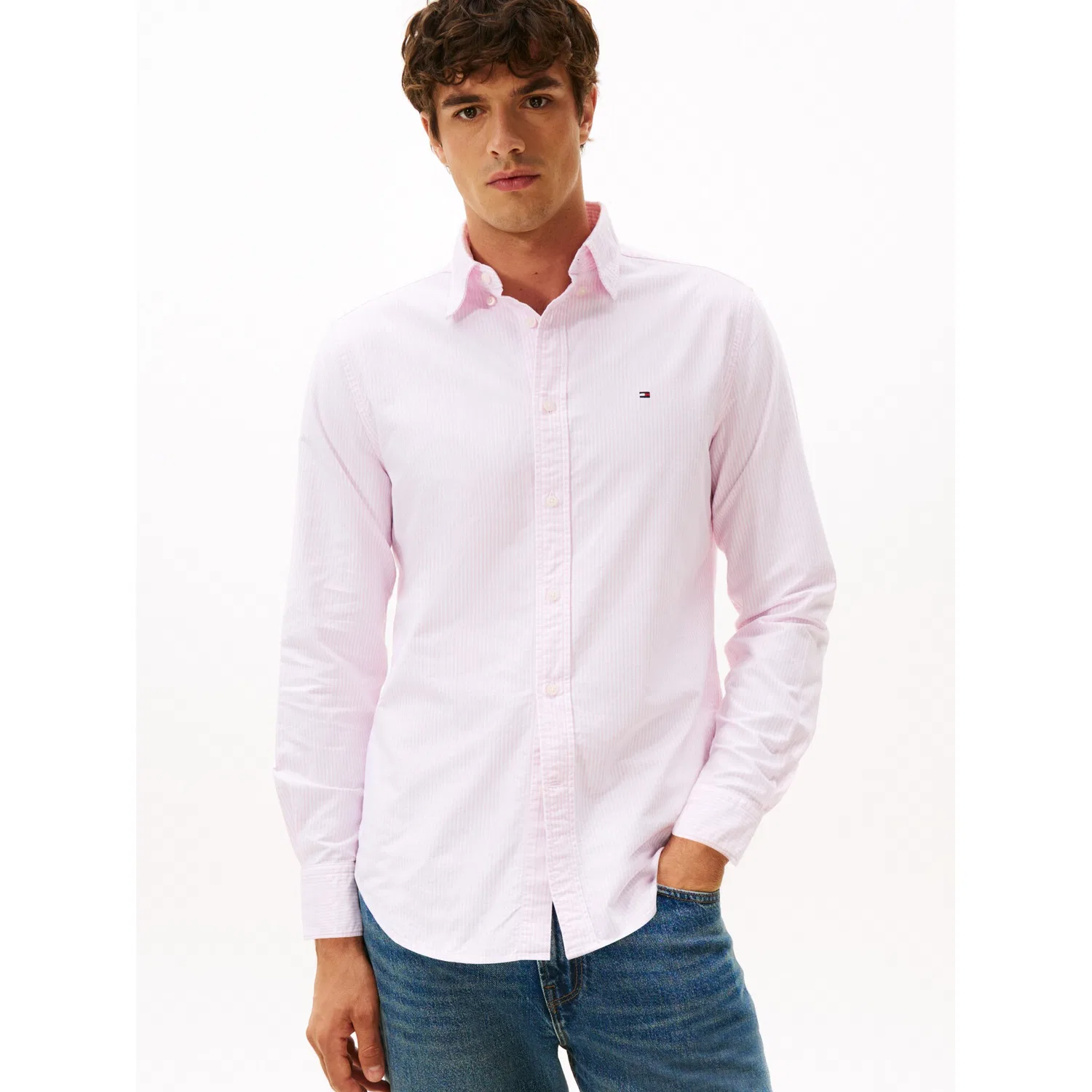 Мужская рубашка с длинным рукавом в полоску Tommy Hilfiger, Rose Petal/White — фото 2