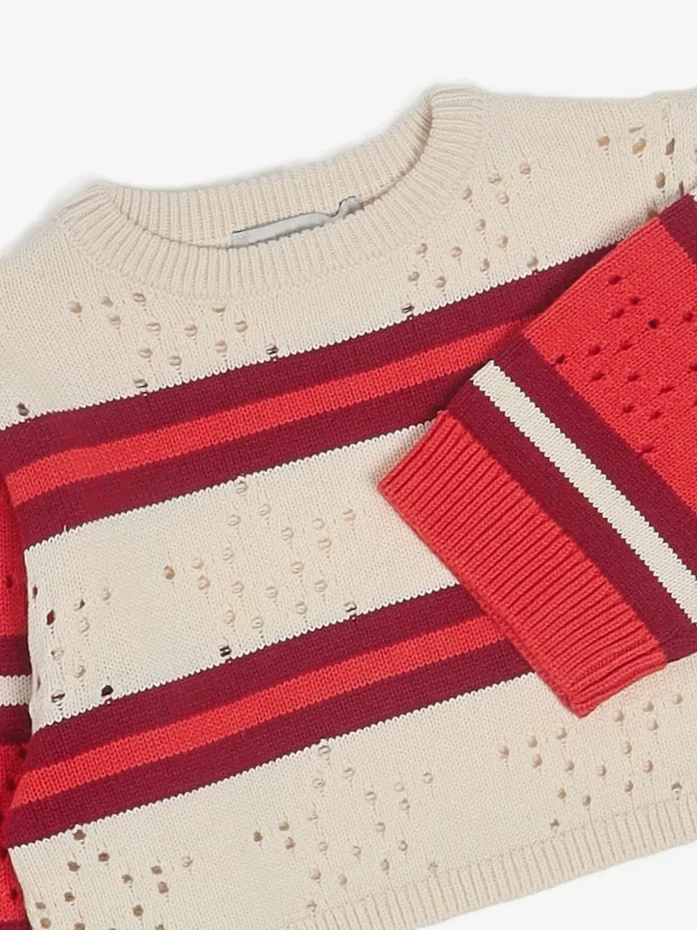 Полосатый свитер из ажурной вязки Stella McCartney Kids, бежевый — фото 3