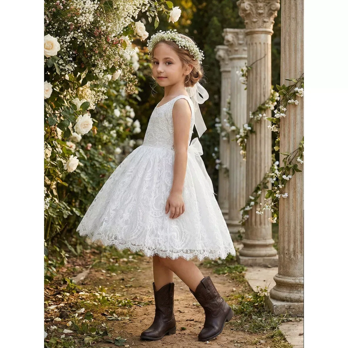 Детское платье для девочек с кружевом Sleeveless Flower Girl 2bunnies, Dusty Pink — фото 4