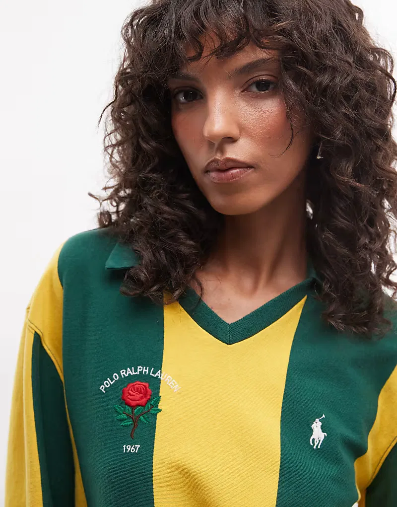 Регбийная футболка Polo Ralph Lauren в вертикальную полоску, зеленый — фото 3