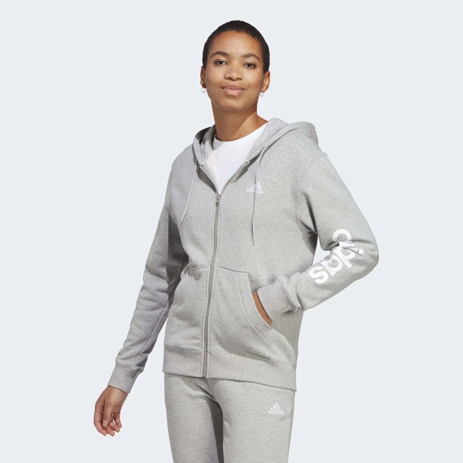 Женский свитшот из футера Essentials Linear adidas, Medium Grey Heather/White — фото 2