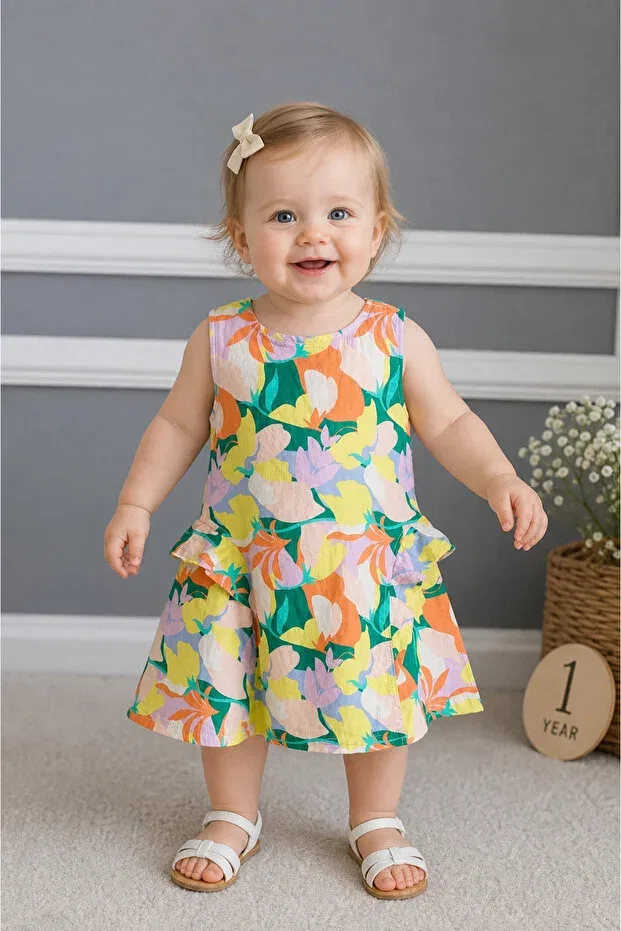 Детское платье для девочек с принтом Girl'S colorful flower patterned sleeveless dress Stylenest, Multicolored