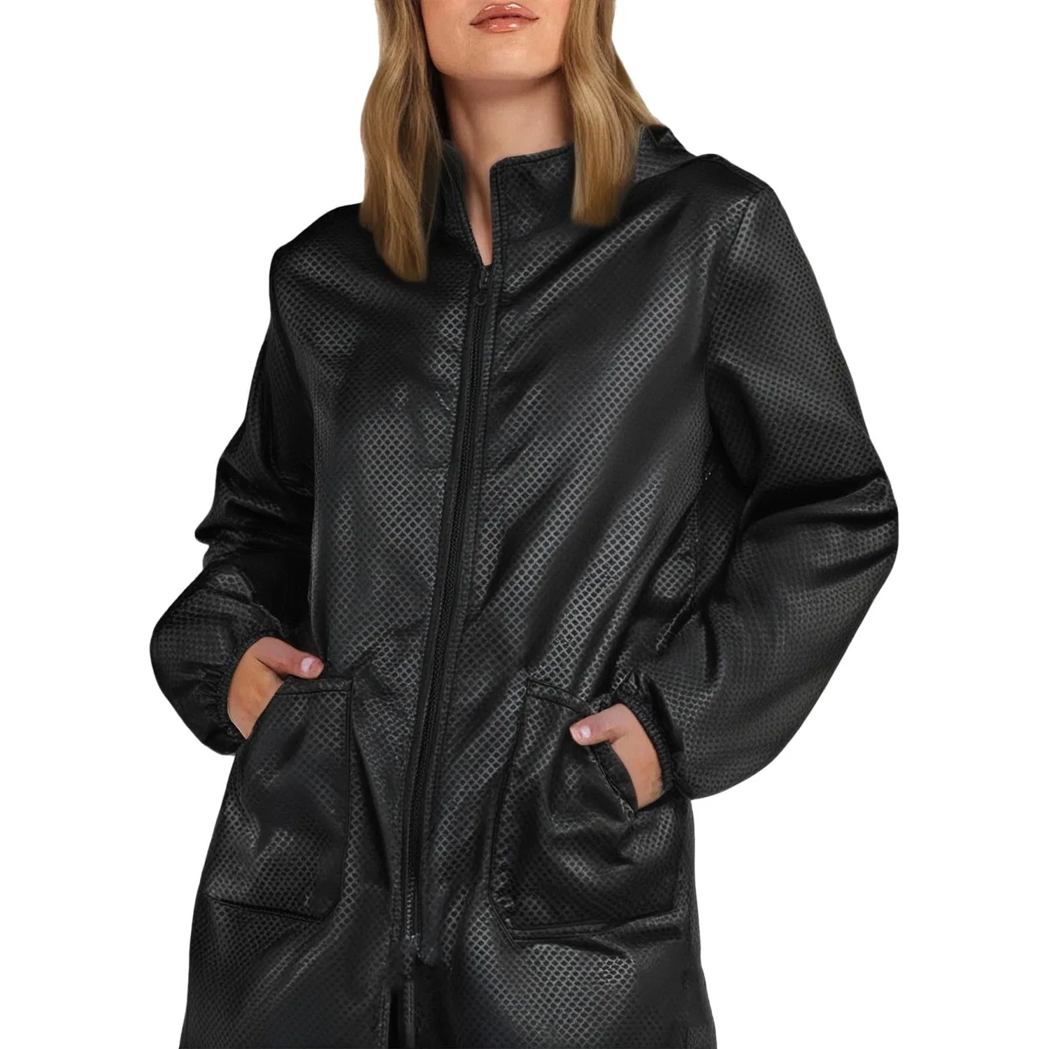 Женская куртка-косуха с капюшоном из экокожи, dark grey — фото 2