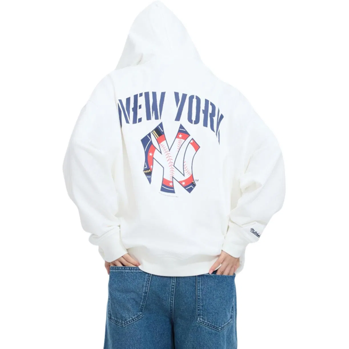 Детский свитшот с капюшоном New York Yankees White Mitchell Ness — фото 4