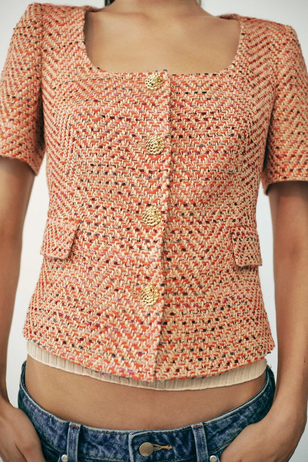 Блейзер с короткими рукавами и круглым вырезом ZARA, Orange — фото 3