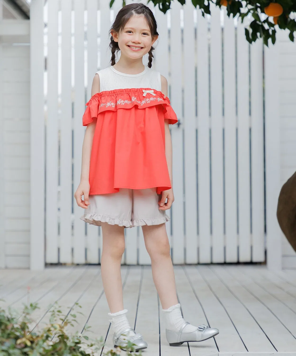 Детская туника с вырезом офф-шoulder с принтом Kumikyoku KIDS, Blue — фото 2