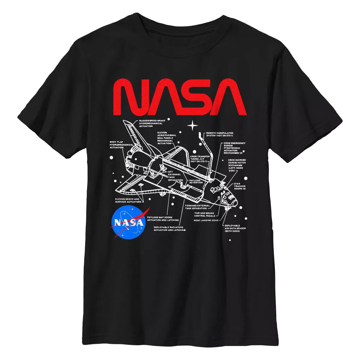 Детская футболка с принтом NASA Schematic Logo, NASA, Black