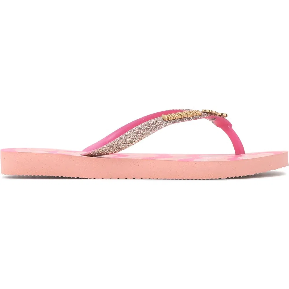 Детские тонкие сандалии-шлепанцы с блестками Havaianas, Pink Glitter — фото 2