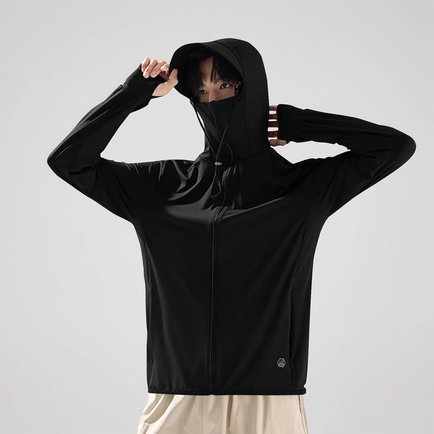 Мужское худи из шелка с молнией, Lightweight Full Zip, чёрный — фото 2