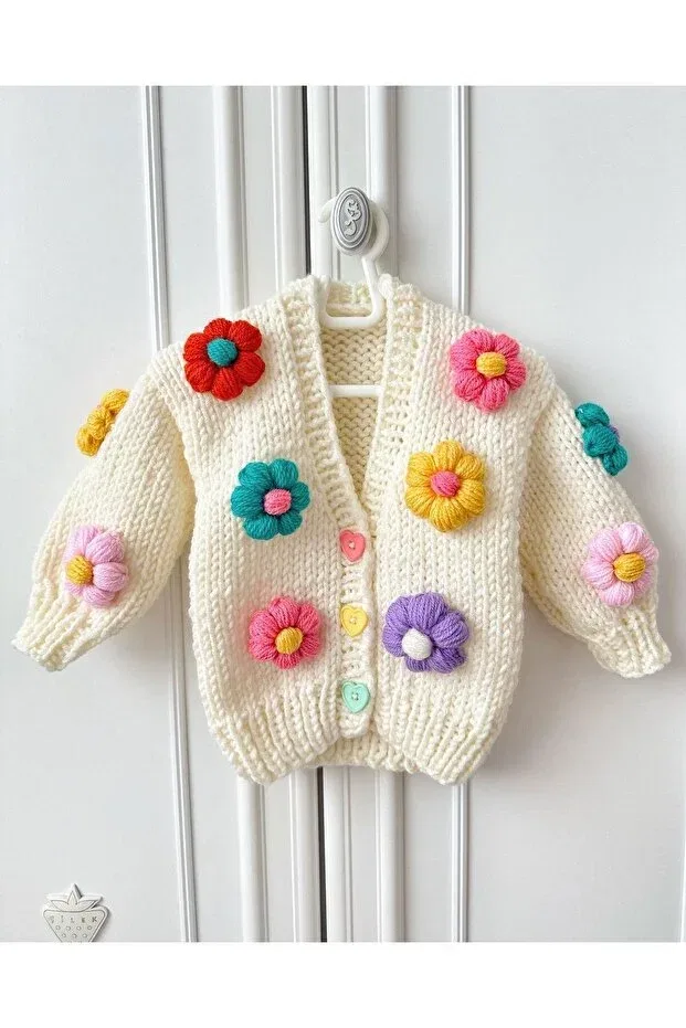 Детский кардиган с цветочным принтом Hand knitted floral children's cardigan Emakrome, Cream