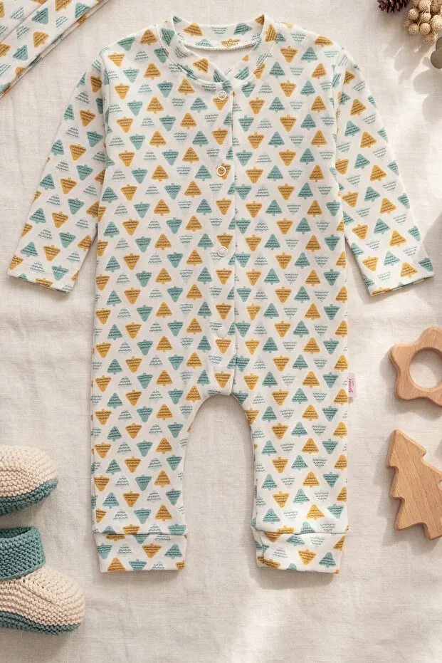 Детское боди-комбинезон с длинным рукавом с принтом Zıbzıb Baby, Ecru