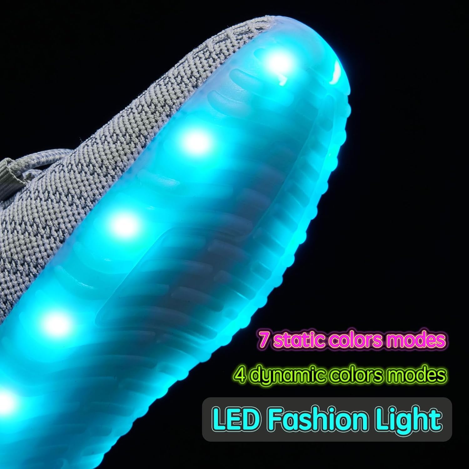 Светящиеся кроссовки для женщин и мужчин, унисекс, с USB-зарядкой, LED, для взрослых, с сетчатым верхом, светящиеся, мерцающие кроссовки для танцев Bosenhulu, серый — фото 3