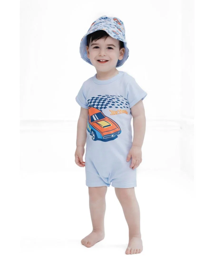 Комплект из боди-комбинезона с коротким рукавом и панамки Hot Wheels, Light Blue — фото 2