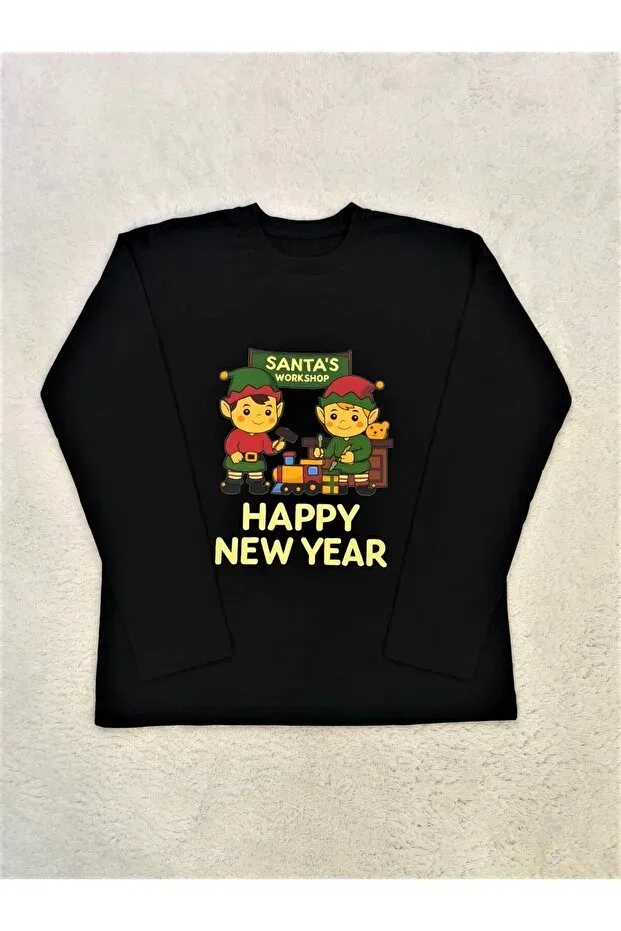 Детские свитшот для девочек с принтом Happy New Year Pidal Giyim, Black — фото 3