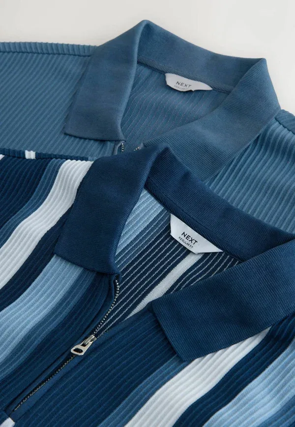 Комплект из 2 поло, полоски, Regular fit - striped quarter zip polo shirts 2 pack, Next, Navy Blue, темно-синий — фото 4