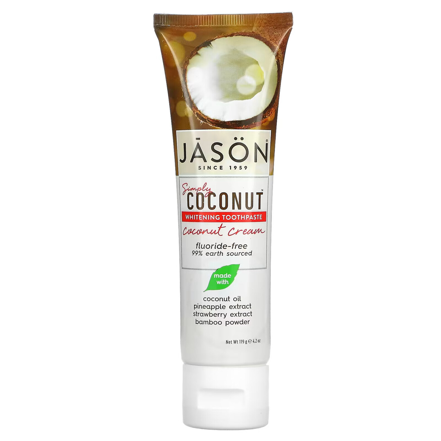 

Jason Natural, Simply Coconut, отбеливающая зубная паста, кокосовый крем, 119 г (4,2 унции)