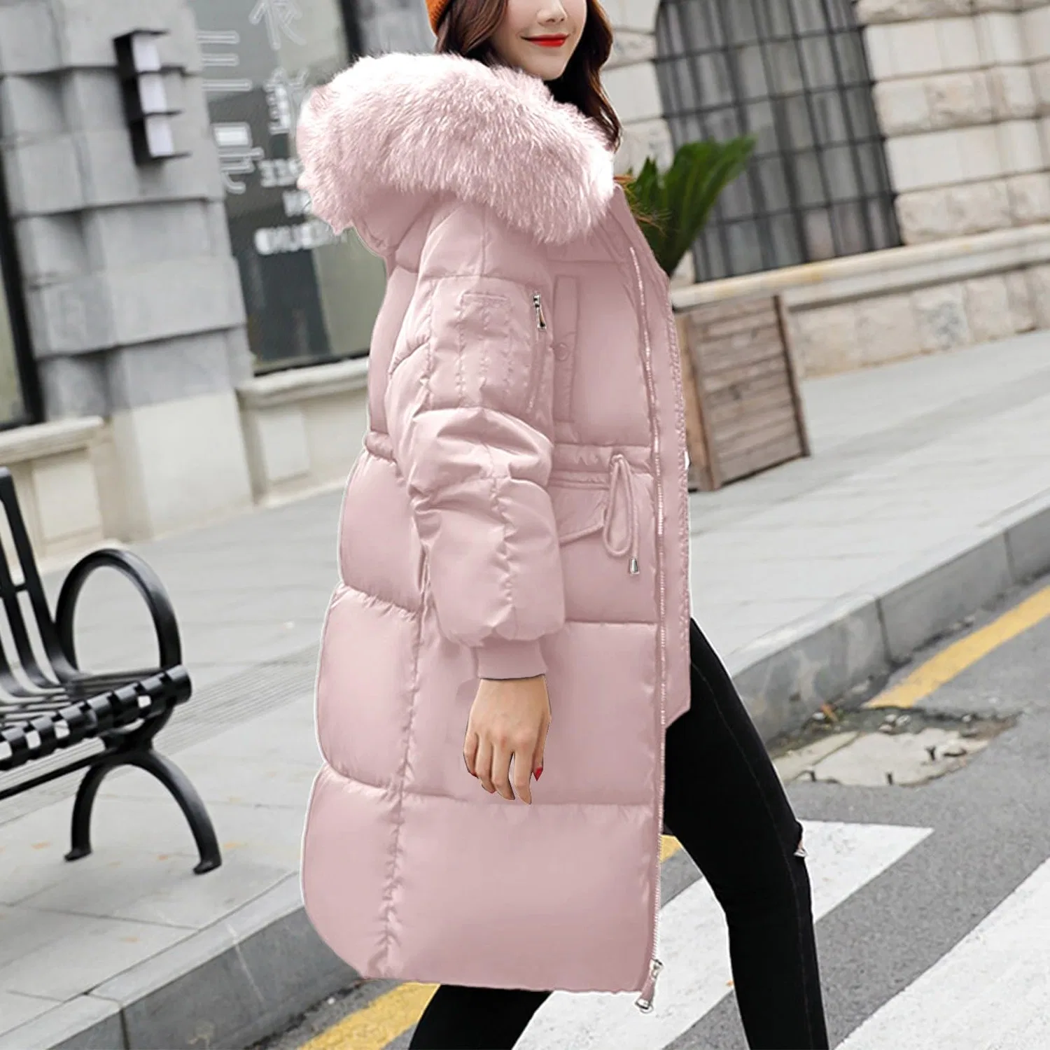 Женское зимнее пальто с капюшоном, стеганое, синее, Colore: Rosa — фото 4