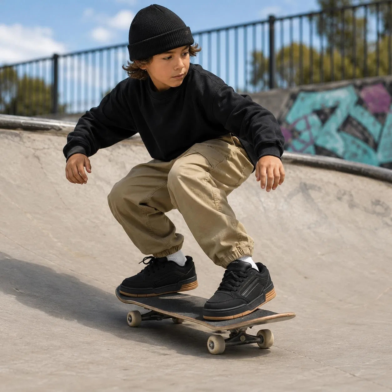 Детские кроссовки для мальчиков на шнуровке GEERX Jay Boys Skate Sneakers, Bk Gum — фото 2