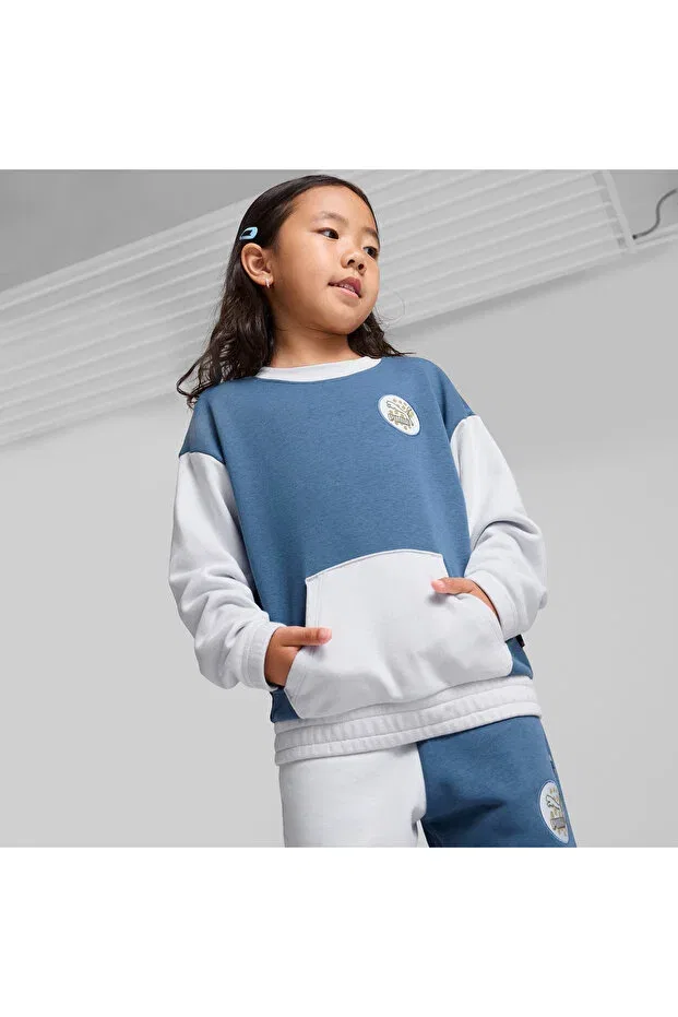 Детское для девочек свитшот классический с круглым вырезом Classics Fc Crew Kids Blue Puma, 24-Blue — фото 2