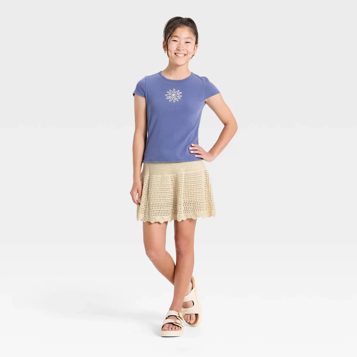 Детская юбка-шорты с принтом Crafted Sweater Skort GIRLS ART CLASS, Off-White — фото 3
