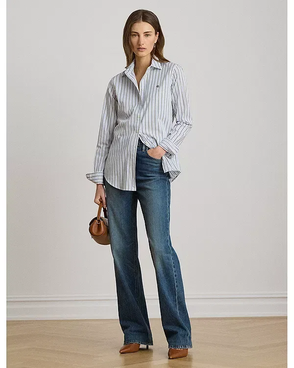 Женская рубашка с длинным рукавом Classic Fit Striped Broadcloth Shirt Ralph Lauren, Blue Multi — фото 2