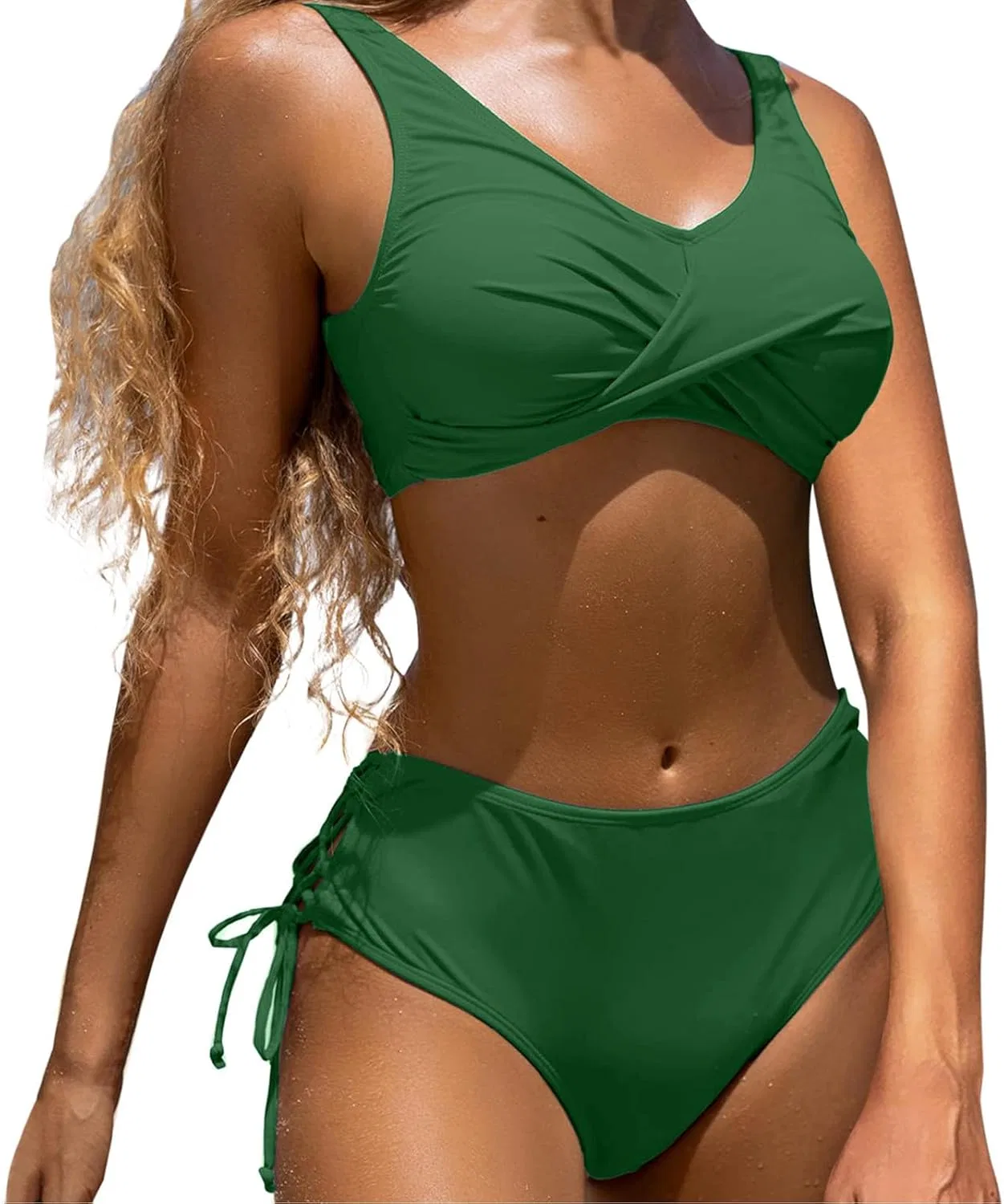Женский бикини-сет с высокой талией, twist front, Self Tie, Green — фото 2