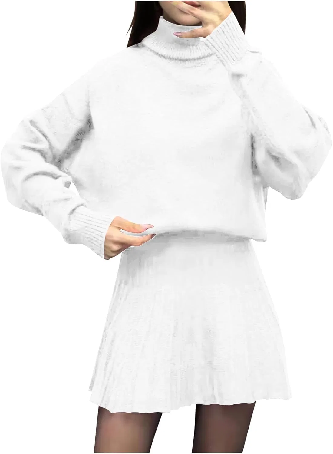 Женское вязаное платье с длинным рукавом, White