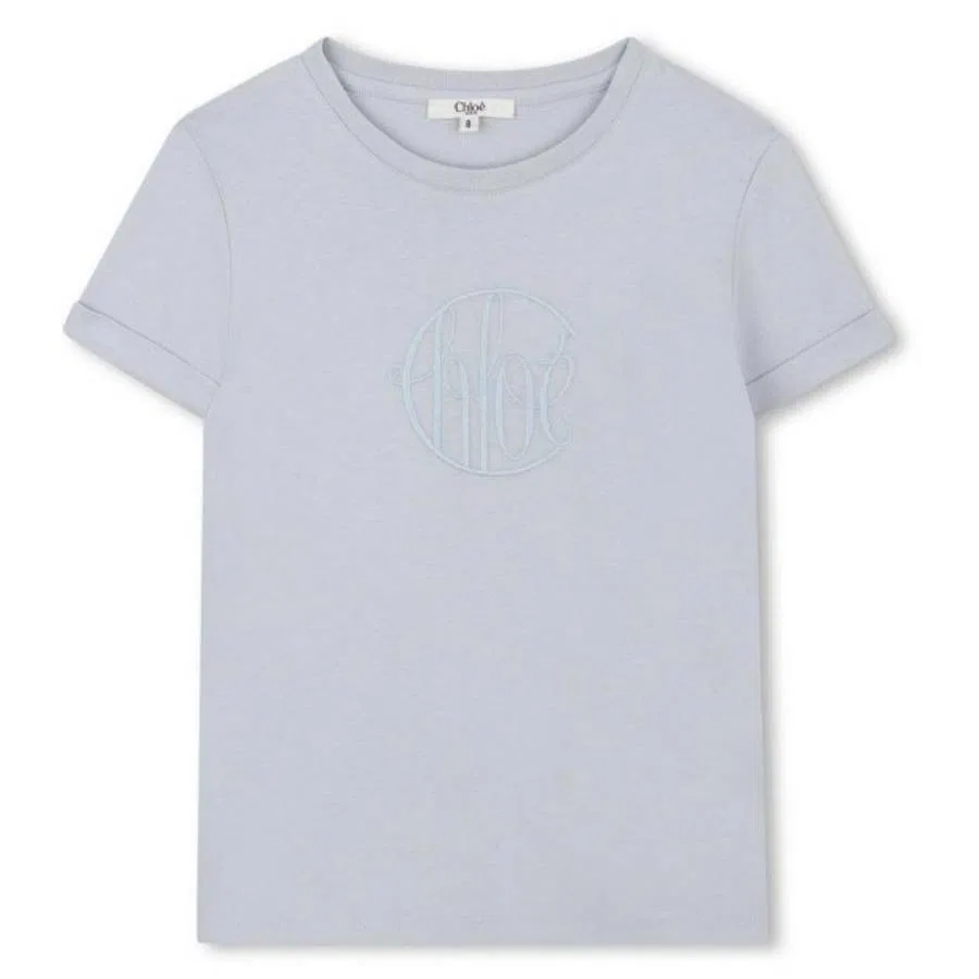 Футболка хлопковая с вышивкой Chloe Embroided Logo Cotton T Shirt Chloé, Pale Blue