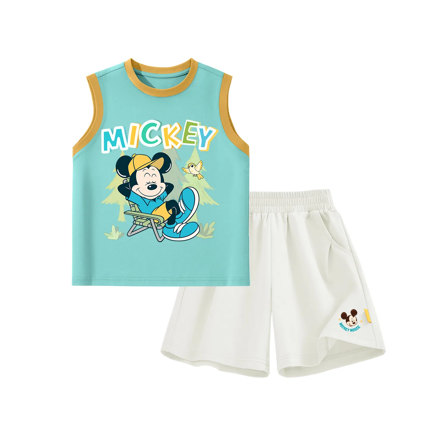 Детский спортивный костюм Crew Neck Thin Stretch, Disney, Di Bird Tree Orange Blue + Di Cute Star K_Bottom Right Mist White