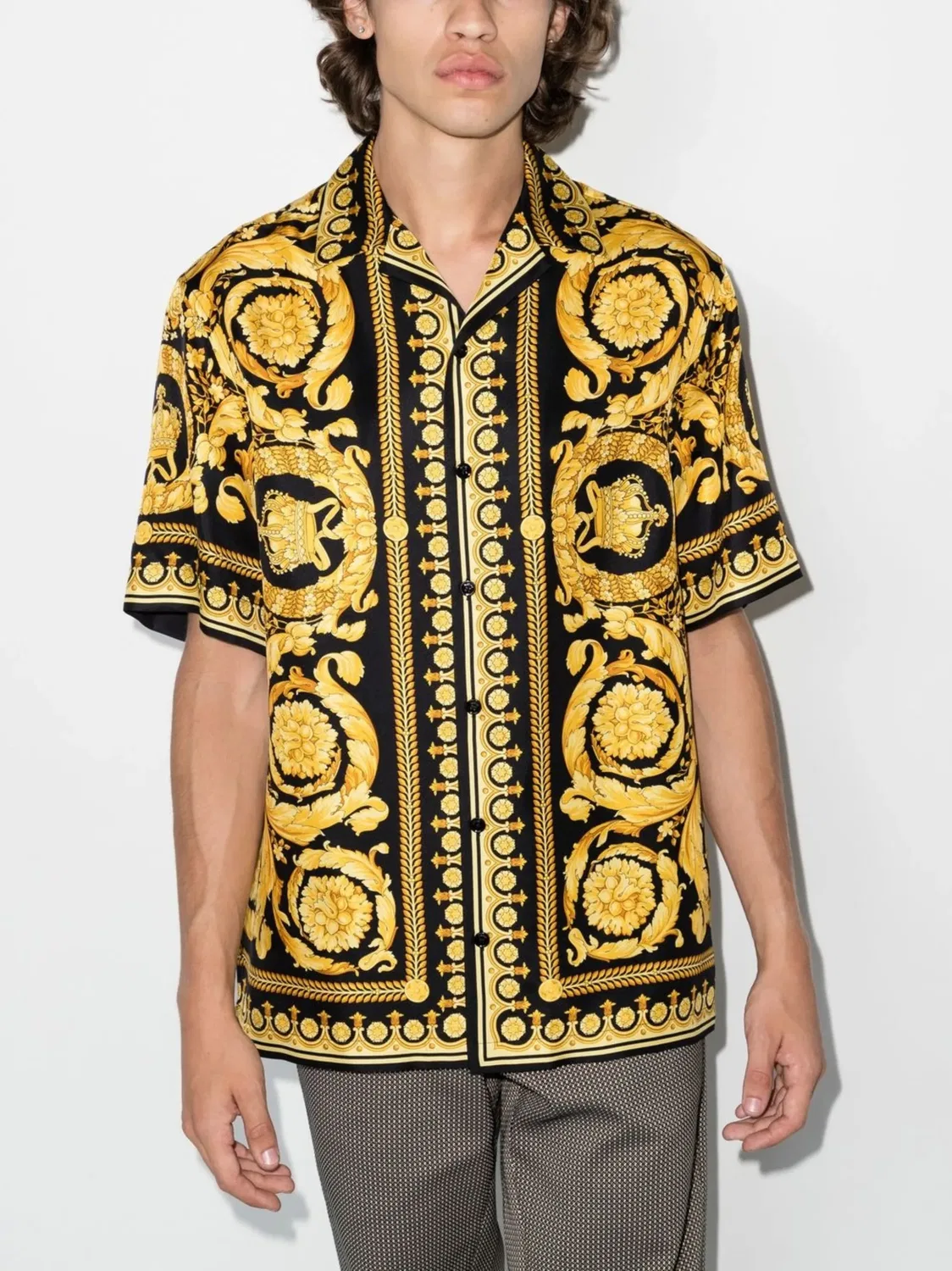Versace Рубашка Barocco из шелка желтая — фото 3