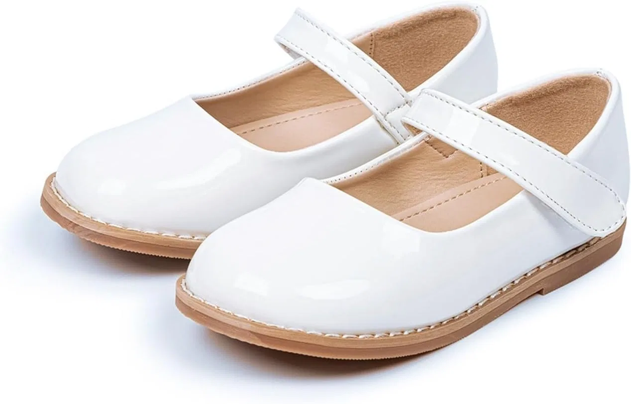 Детские туфли Мэри Джейн для девочек с кожаной подошвой, White