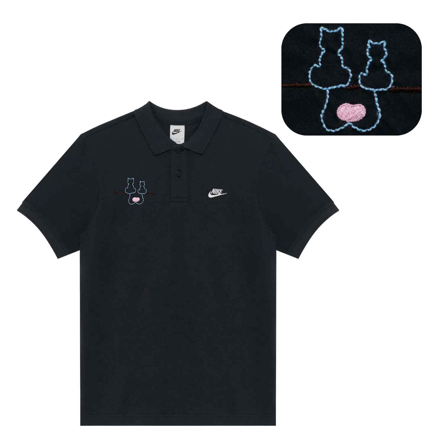 Футболка-поло мужская/женская с вышивкой, черная, Nike — фото 3