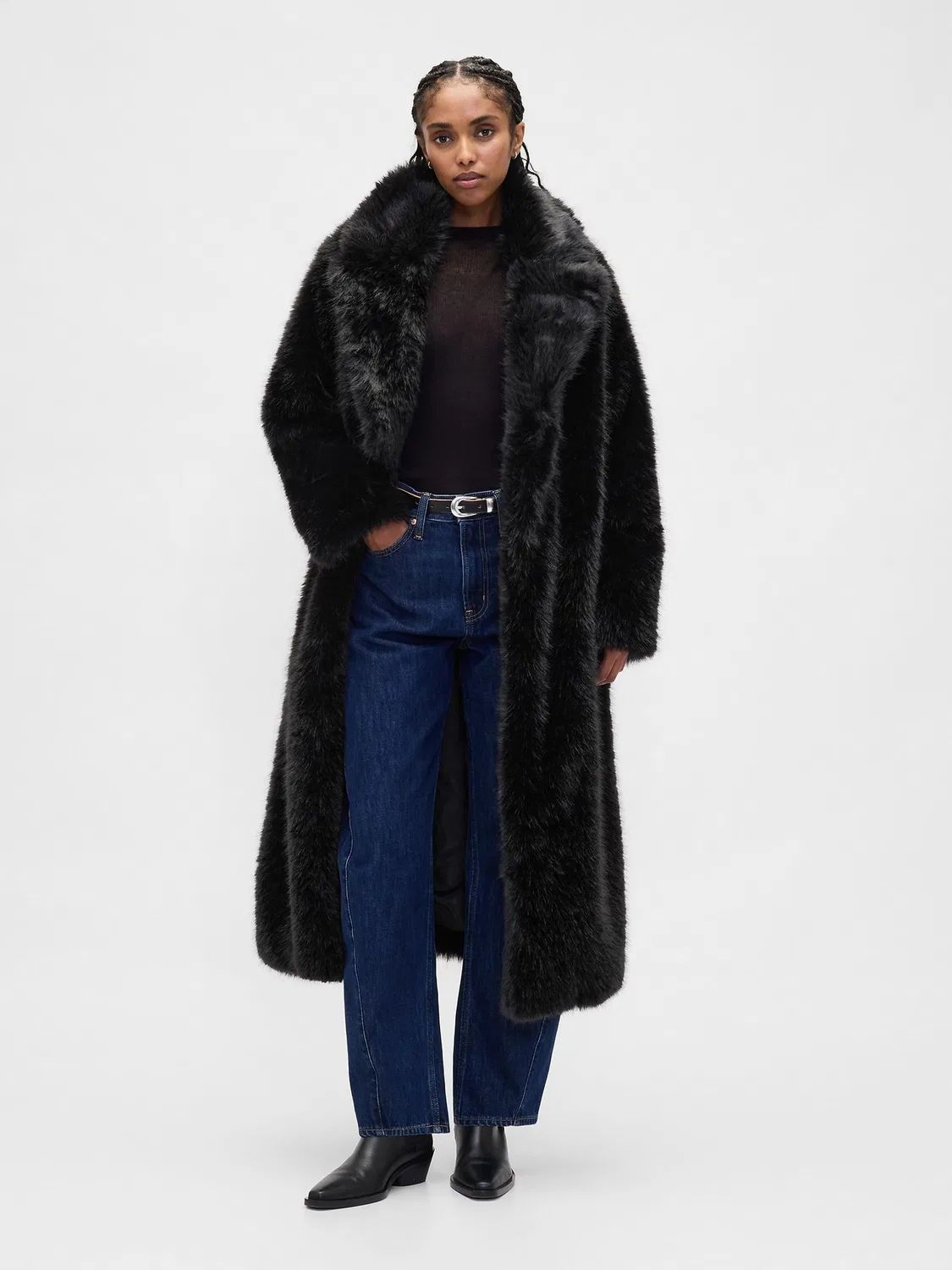 Пальто из искусственного меха, оверсайз Gap, черный