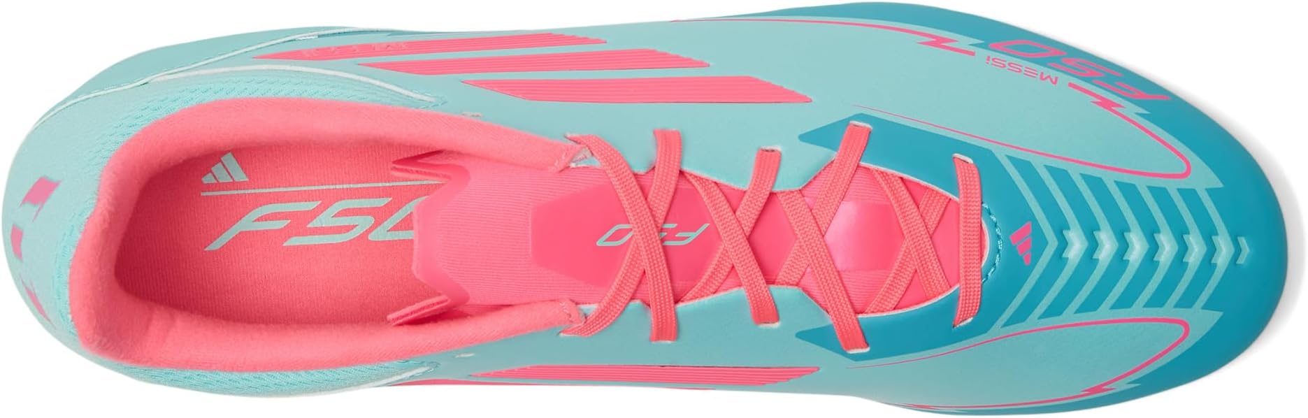 Кроссовки adidas F50 League Messi Firm Ground/Multi Ground Soccer Cleats, цвет Flash Aqua/Lucid Pink/Lucid Cyan — фото 2