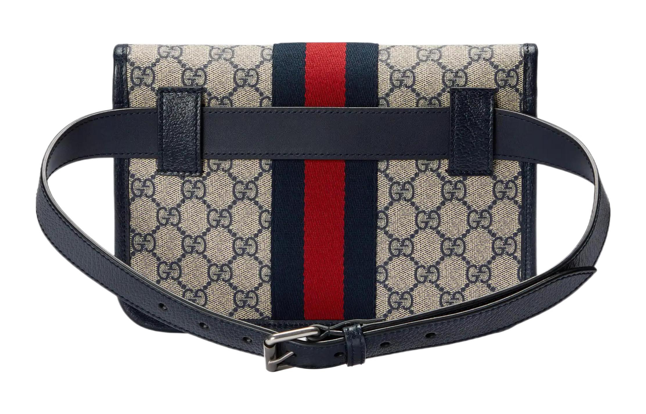 GUCCI Кожаный поясной рюкзак Ophidia синий бежевый — фото 2