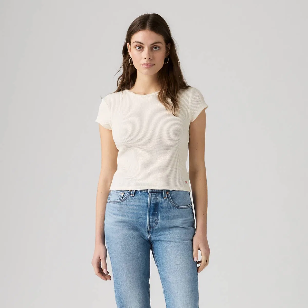 Футболка с вафельной отделкой из сухих продуктов Levi's, Egret - White — фото 3