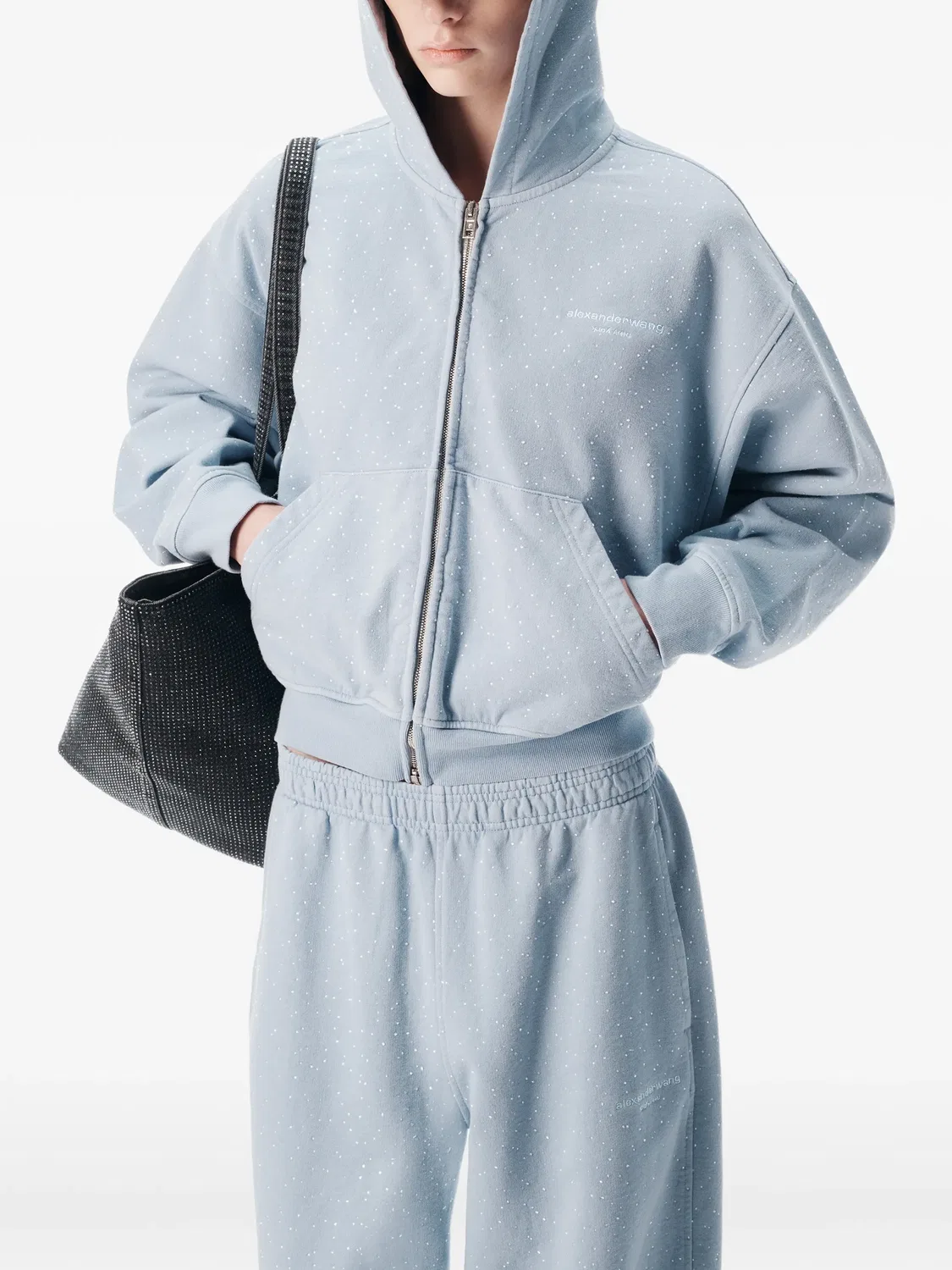 Худи на молнии с кристаллами Alexander Wang, синий — фото 2