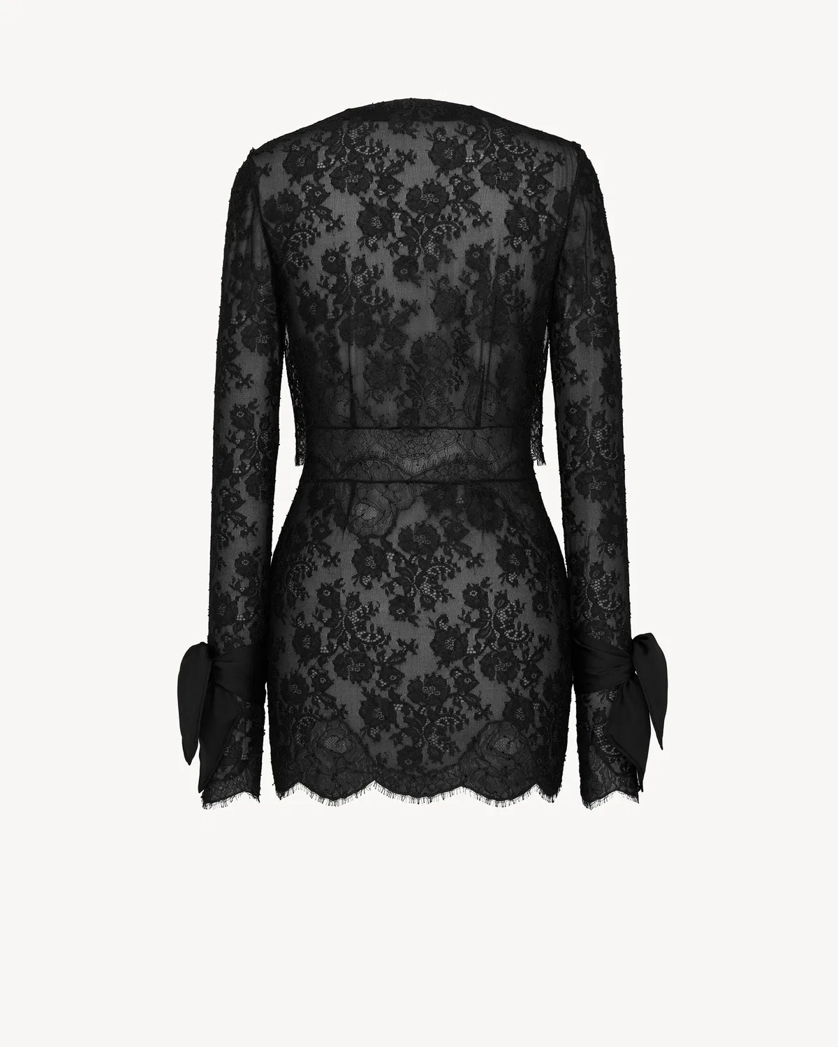 Мини-платье с жабо и манжетами из шелкового кружева SAINT LAURENT, черный — фото 3
