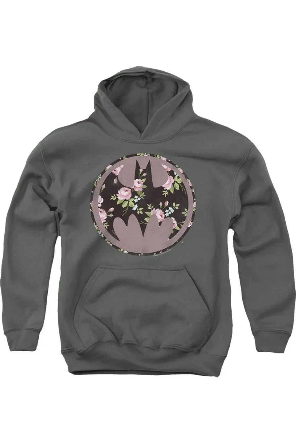 Детское худи с капюшоном с принтом Batman Bats Of Floral Gildan, Charcoal