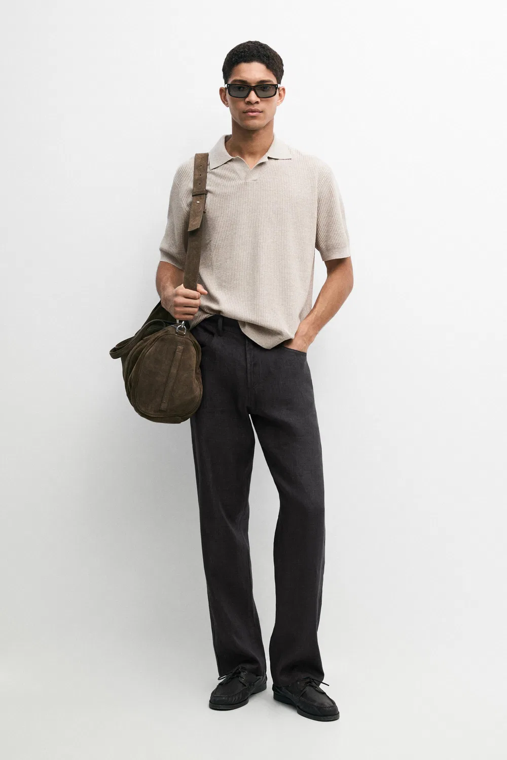 Рубашка поло Massimo Dutti, трикотажная, бежевый