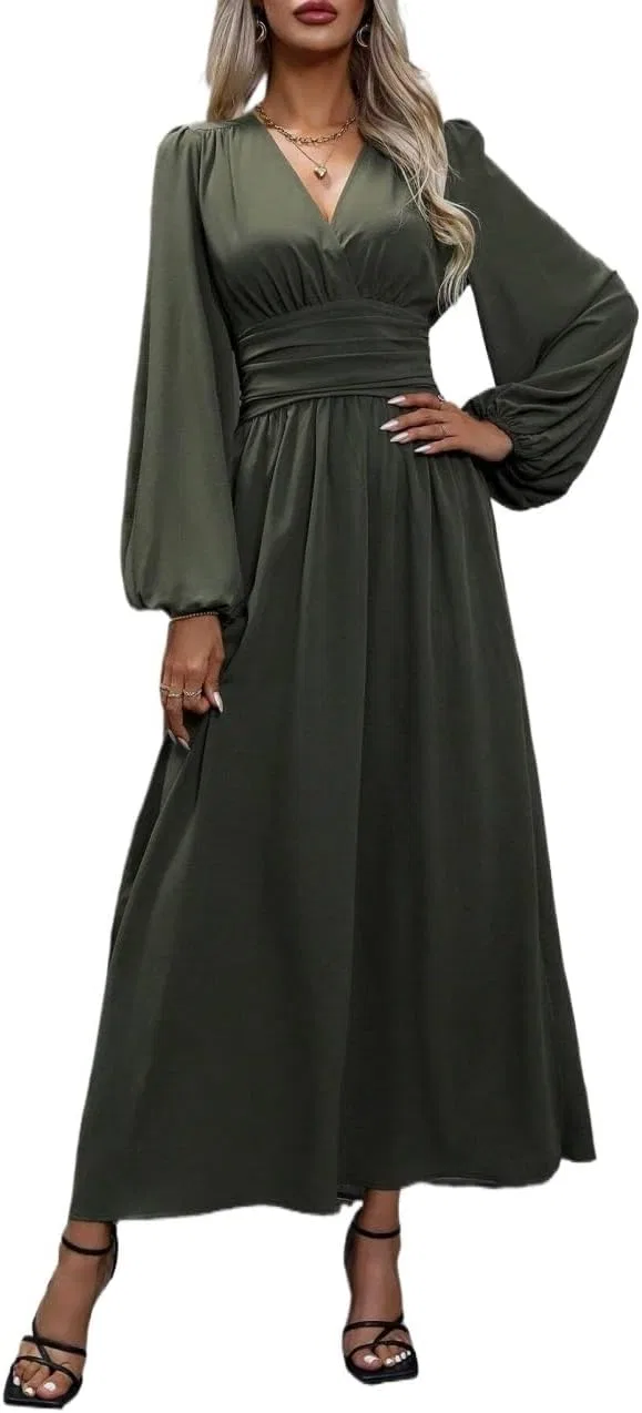 Женское повседневное платье-макси с разрезом на бедре Generic, Army Green