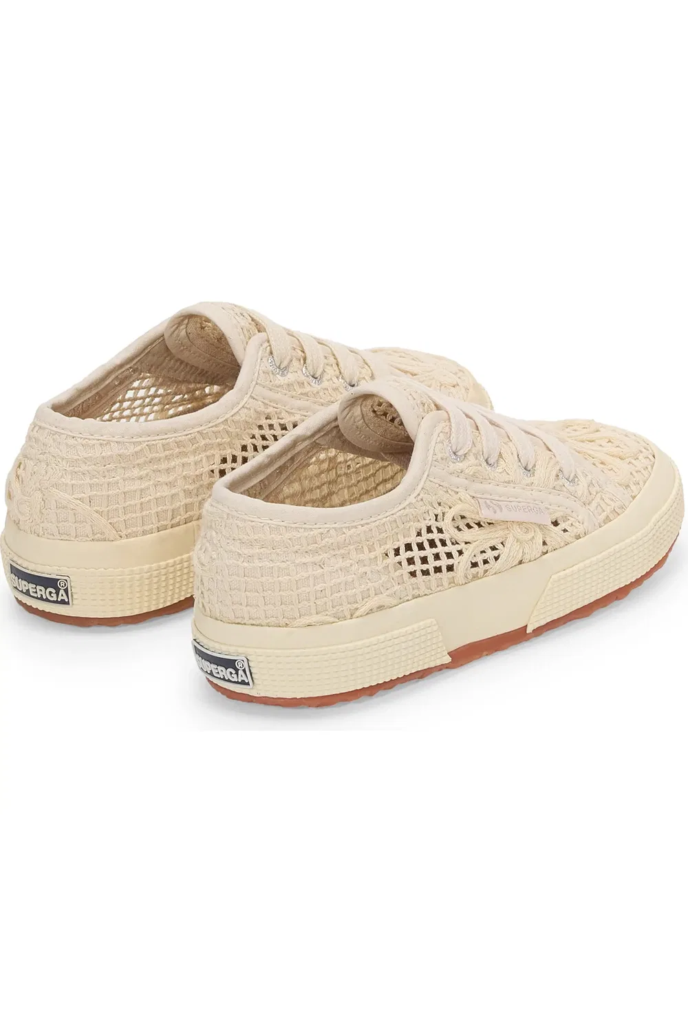 Кроссовки детские на шнуровке с цветочным кружевом 2750 Superga, Beige Raw-Off White — фото 3