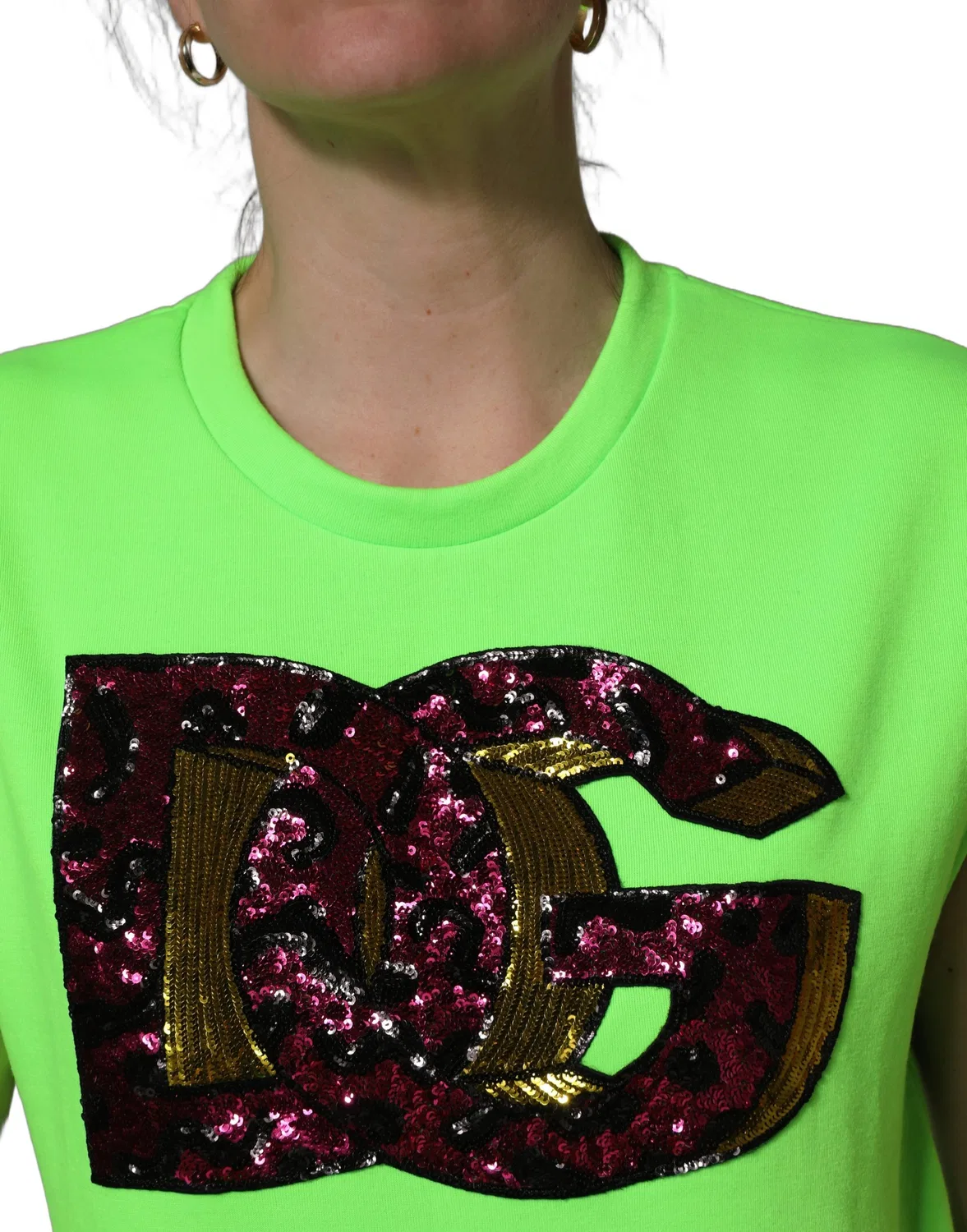 Женский топ без рукавов с пайетками Neon Green DG Sequined Sleeveless Jersey Top Dolce & Gabbana, Green — фото 2