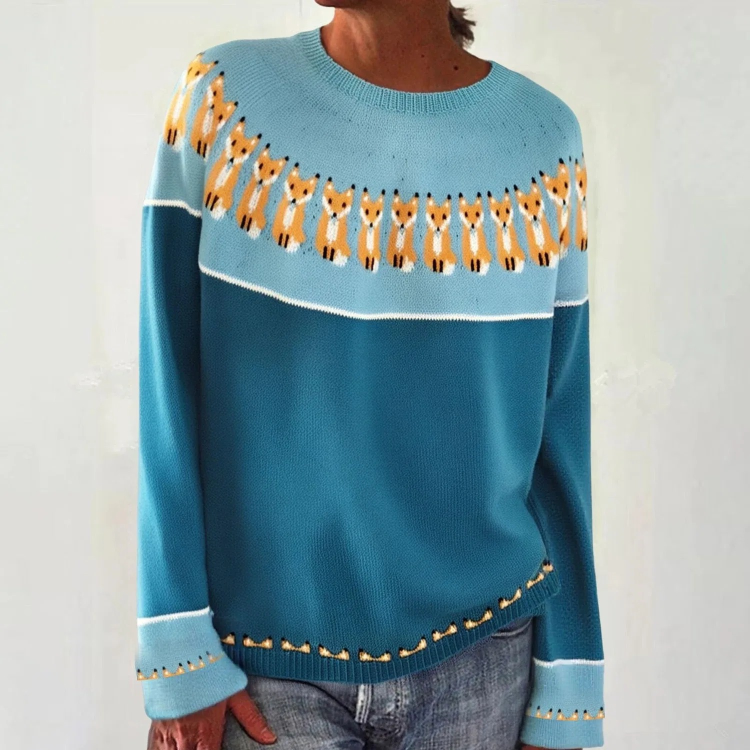 Женский свитер с принтом Retro Knitted Sweater with Isle Print, Azure — фото 2