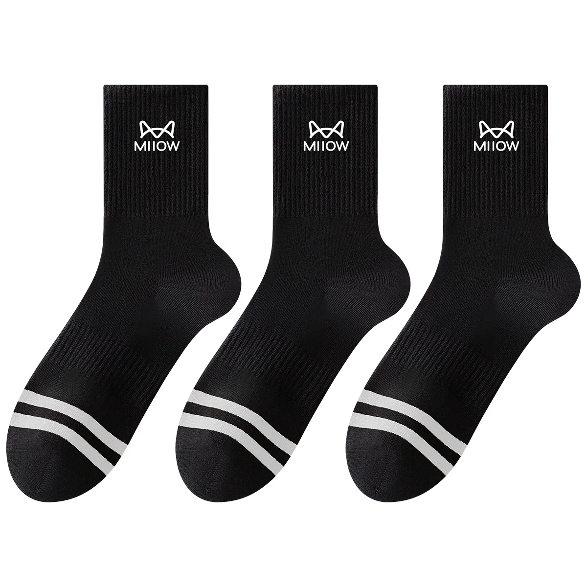 Детские носки с длинным голенищем 3 пары, Unisex Crew Socks, MIIOW, Black White