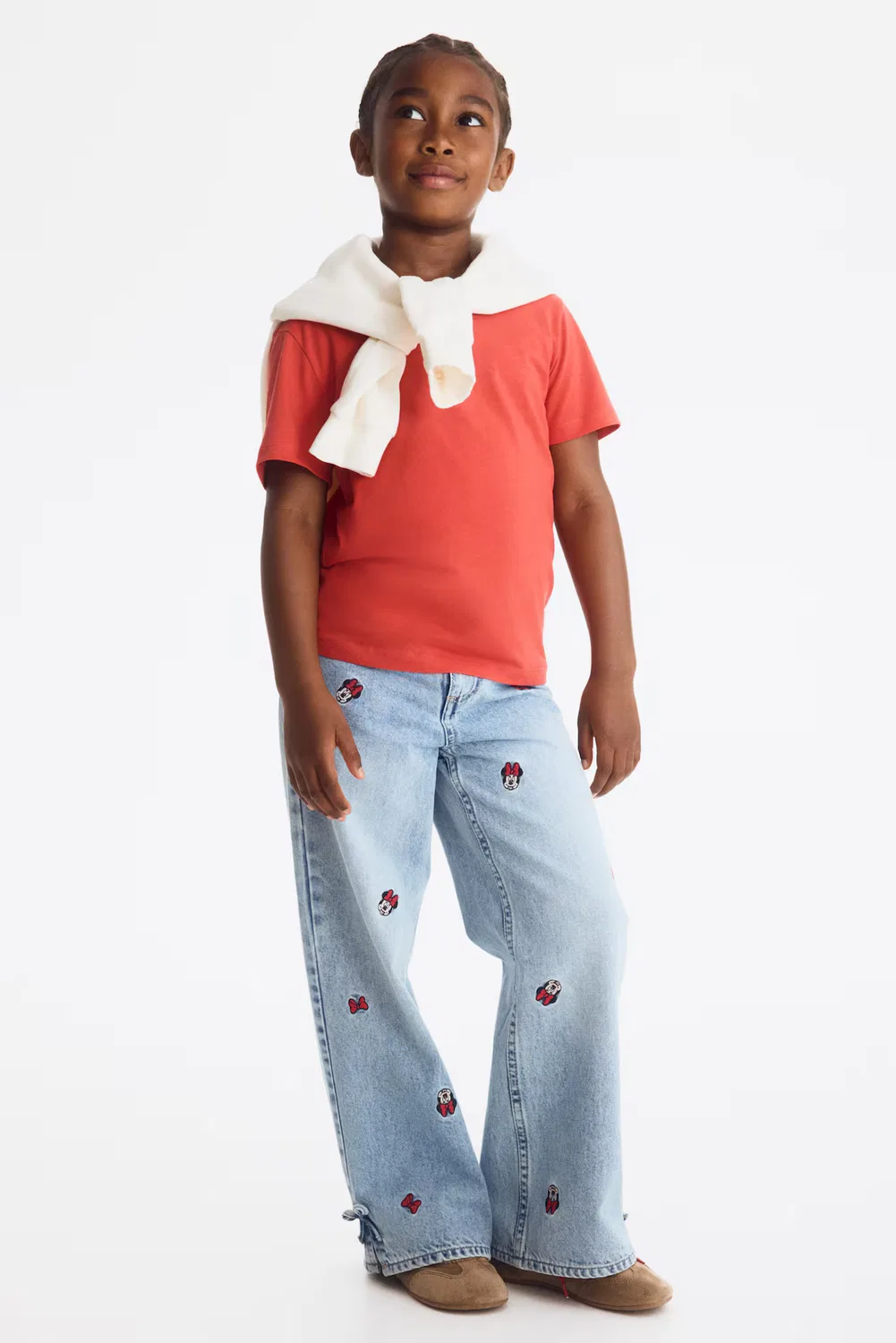 Джинсы с широкими штанинами и принтом H&M, Helles Denimblau/Minnie Maus