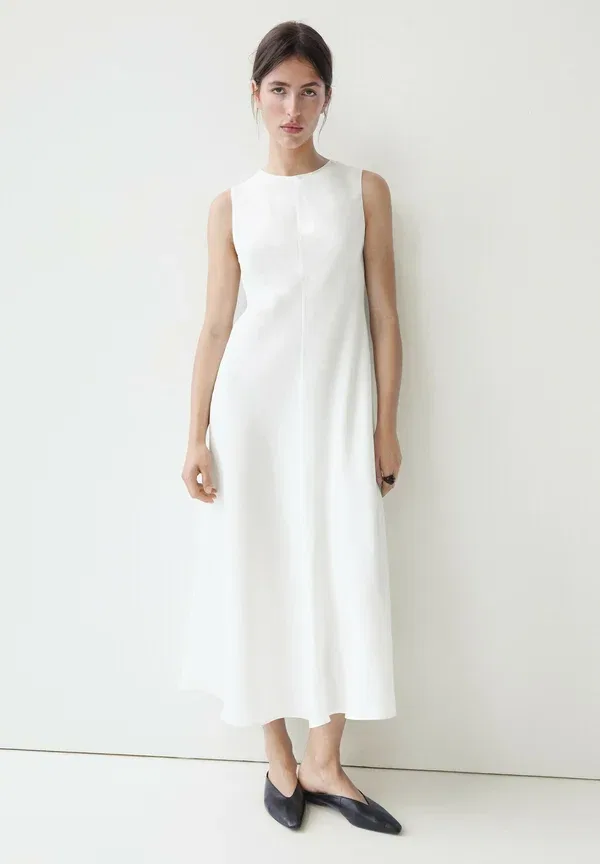 Платье из вискозы и льна Day dress Massimo Dutti, белый