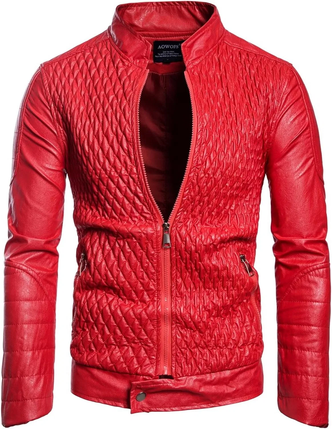 Мужская куртка из экокожи с воротником-стойкой, модель Stand Collar, красный — фото 2